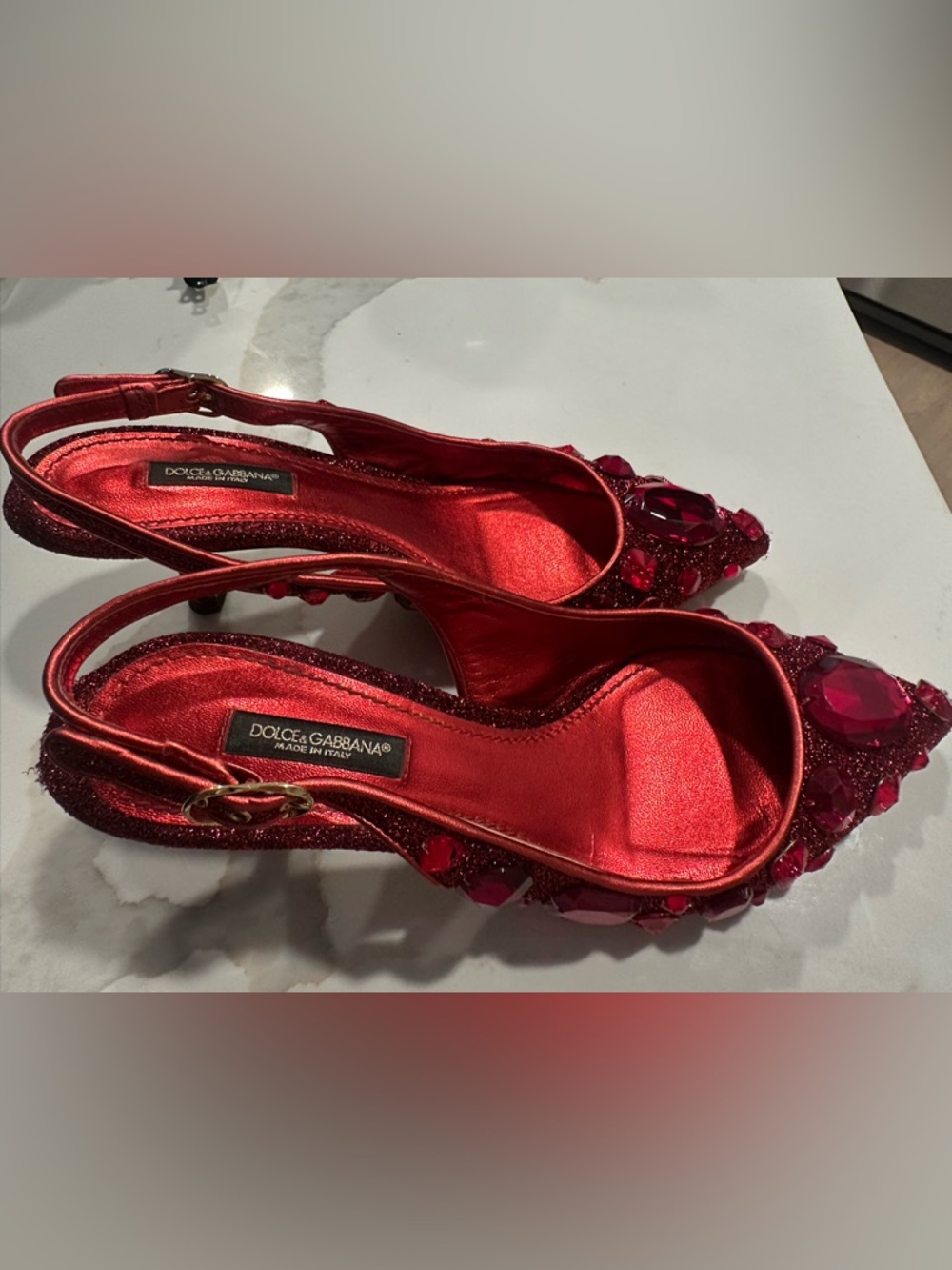 Dolce & Gabbana Red Jeweled Slingback Pointed Pumps - Picture 4 of 4
